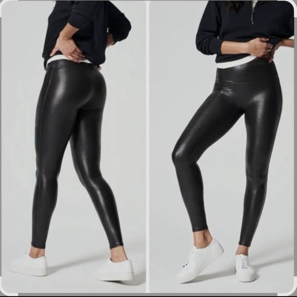 SPANX Faux Leather Black Leggings Size L